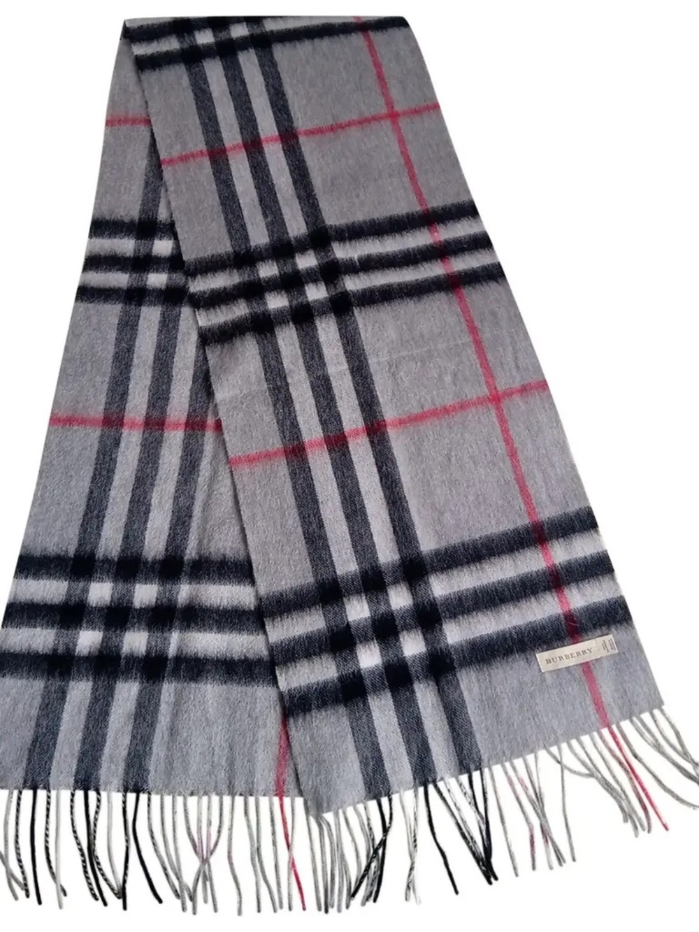 Burberry Classic Grey Nova Plaid Check 100% Cashmere Scarf Authentic